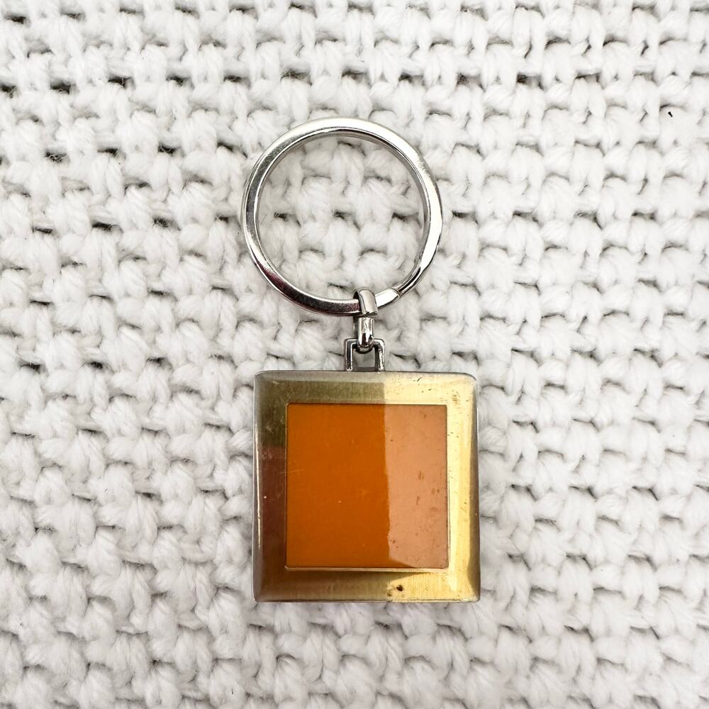 Veuve Cliquot Steel Orange Enamel Square Prestige Line Souvenir Keychain Ring
